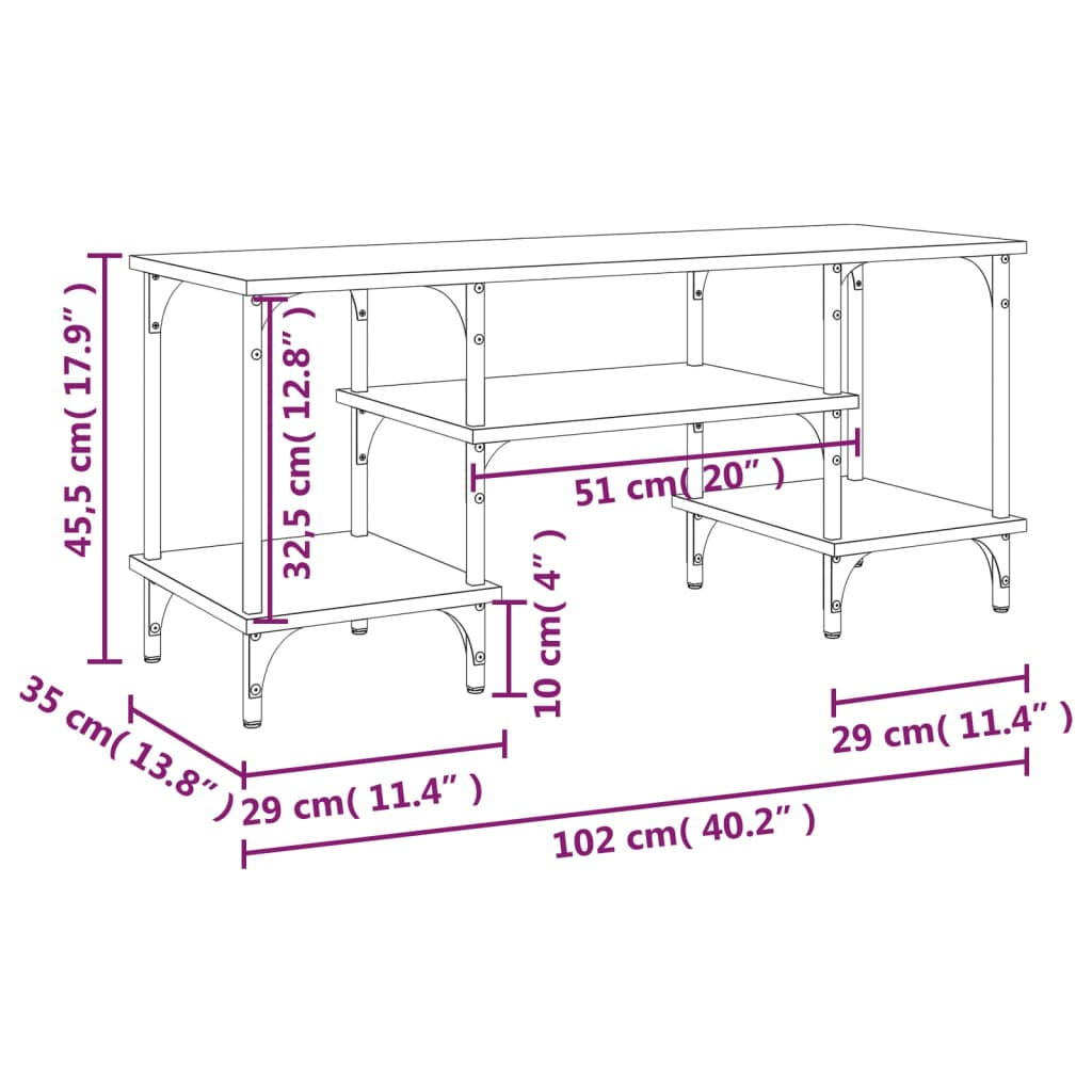 tv-bord 102x35x45,5 cm konstrueret træ røget egetræsfarve
