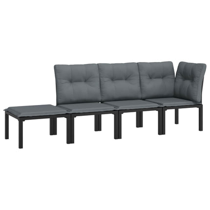 loungesæt til haven 4 dele polyrattan sort og grå