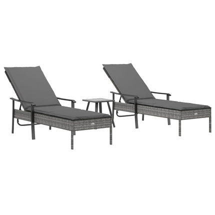 liggestole 2 stk. med hynder og bord polyrattan grå