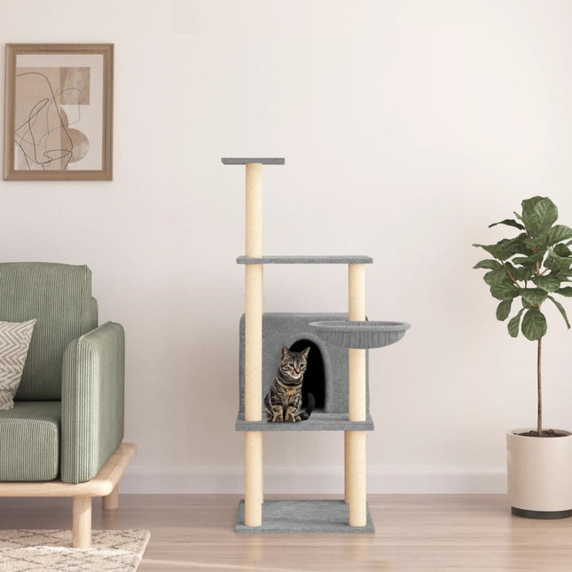 kradsetræ med sisalstolper 132 cm lysegrå