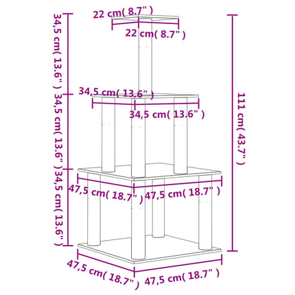 kradsetræ med sisalstolper 111 cm lysegrå