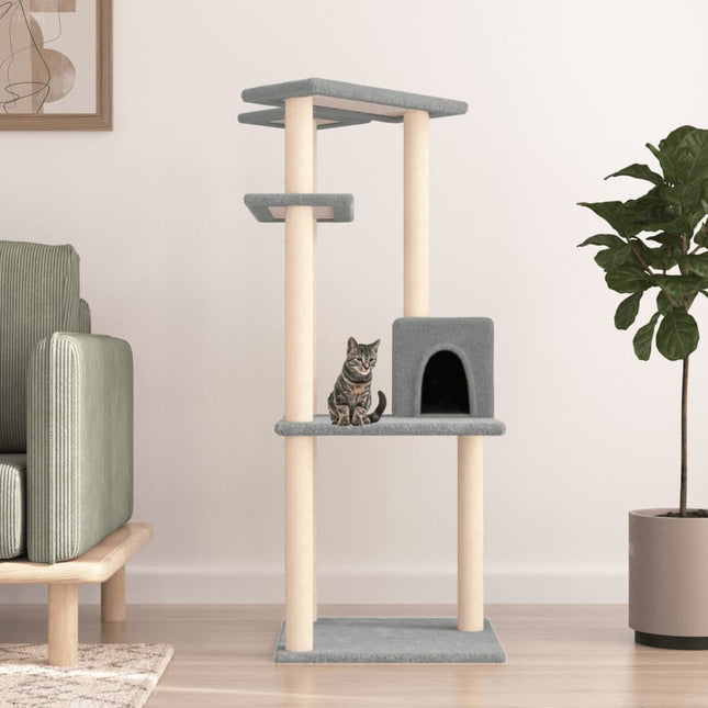 kradsetræ med sisalstolper 123 cm lysegrå