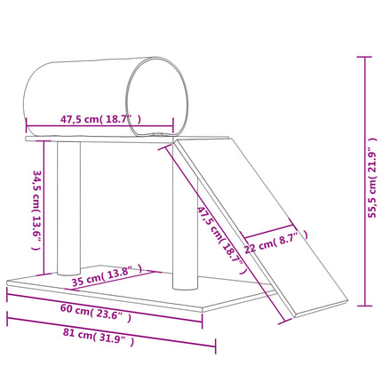 kradsetræ med tunnel og stige 55,5 cm cremefarvet