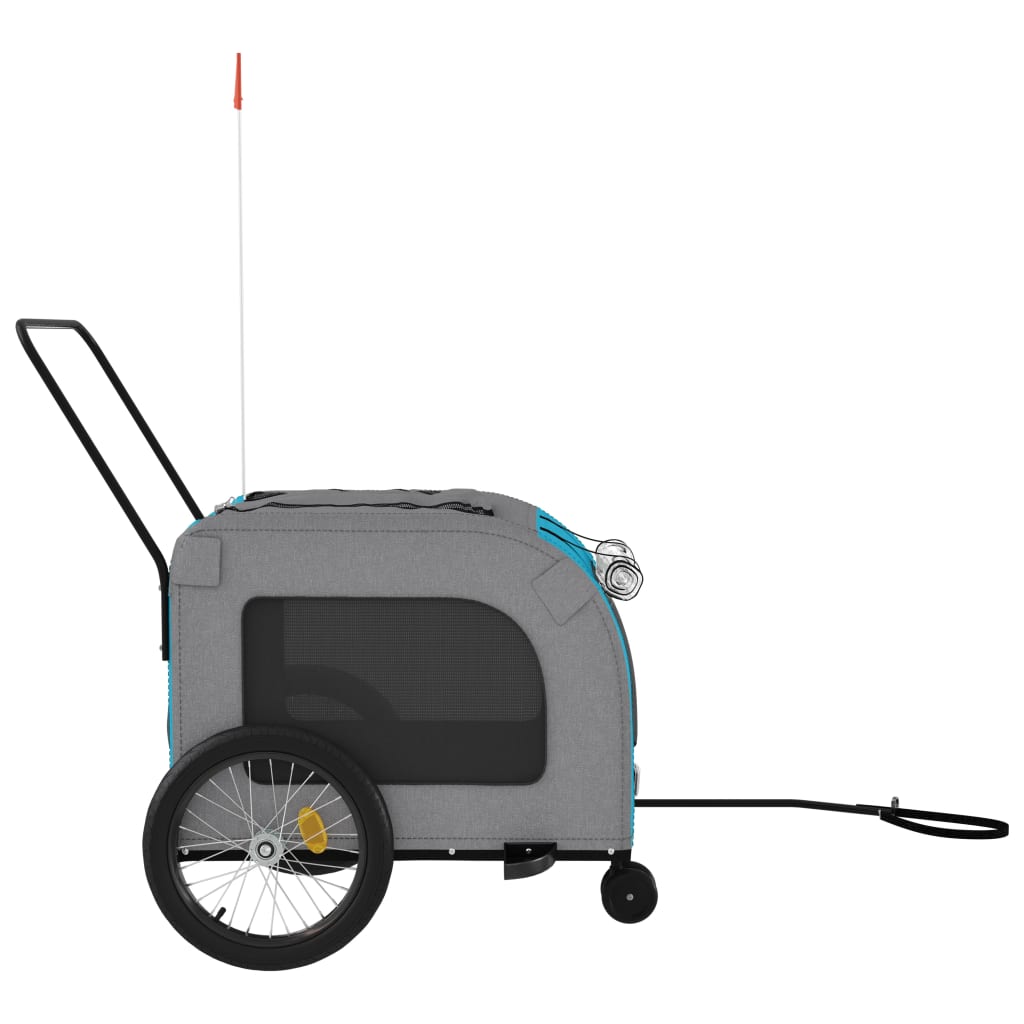 cykeltrailer til kæledyr oxfordstof og jern blå og grå