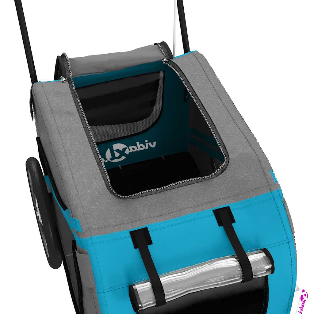 cykeltrailer til kæledyr oxfordstof og jern blå og grå