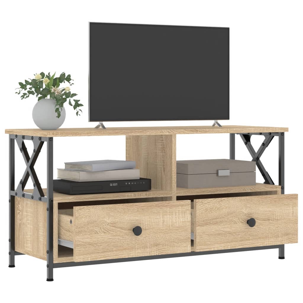 tv-bord 90x33x45 cm konstrueret træ og jern sonoma-eg