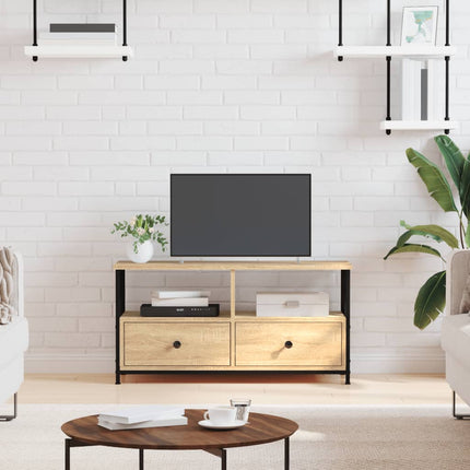 tv-bord 90x33x45 cm konstrueret træ og jern sonoma-eg