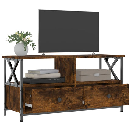 tv-bord 90x33x45 cm konstrueret træ og jern røget egetræsfarve
