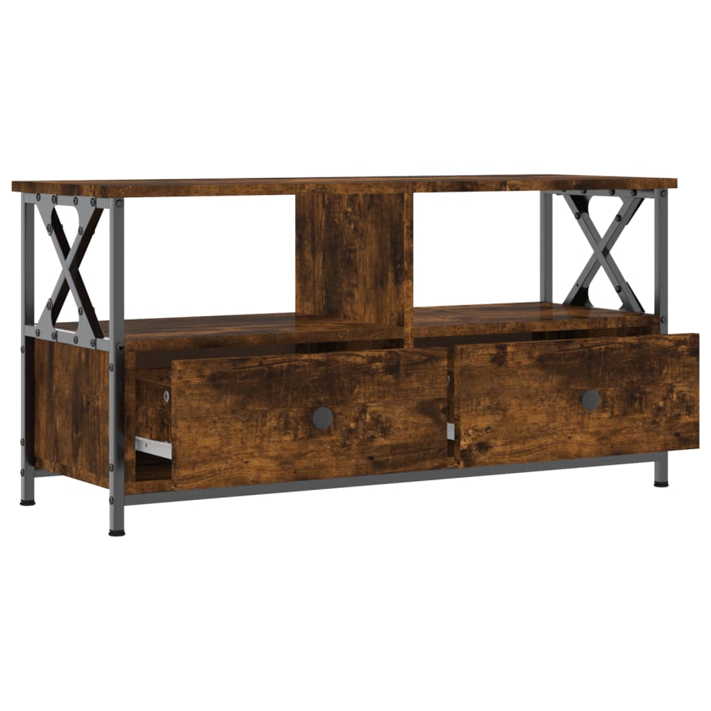 tv-bord 90x33x45 cm konstrueret træ og jern røget egetræsfarve