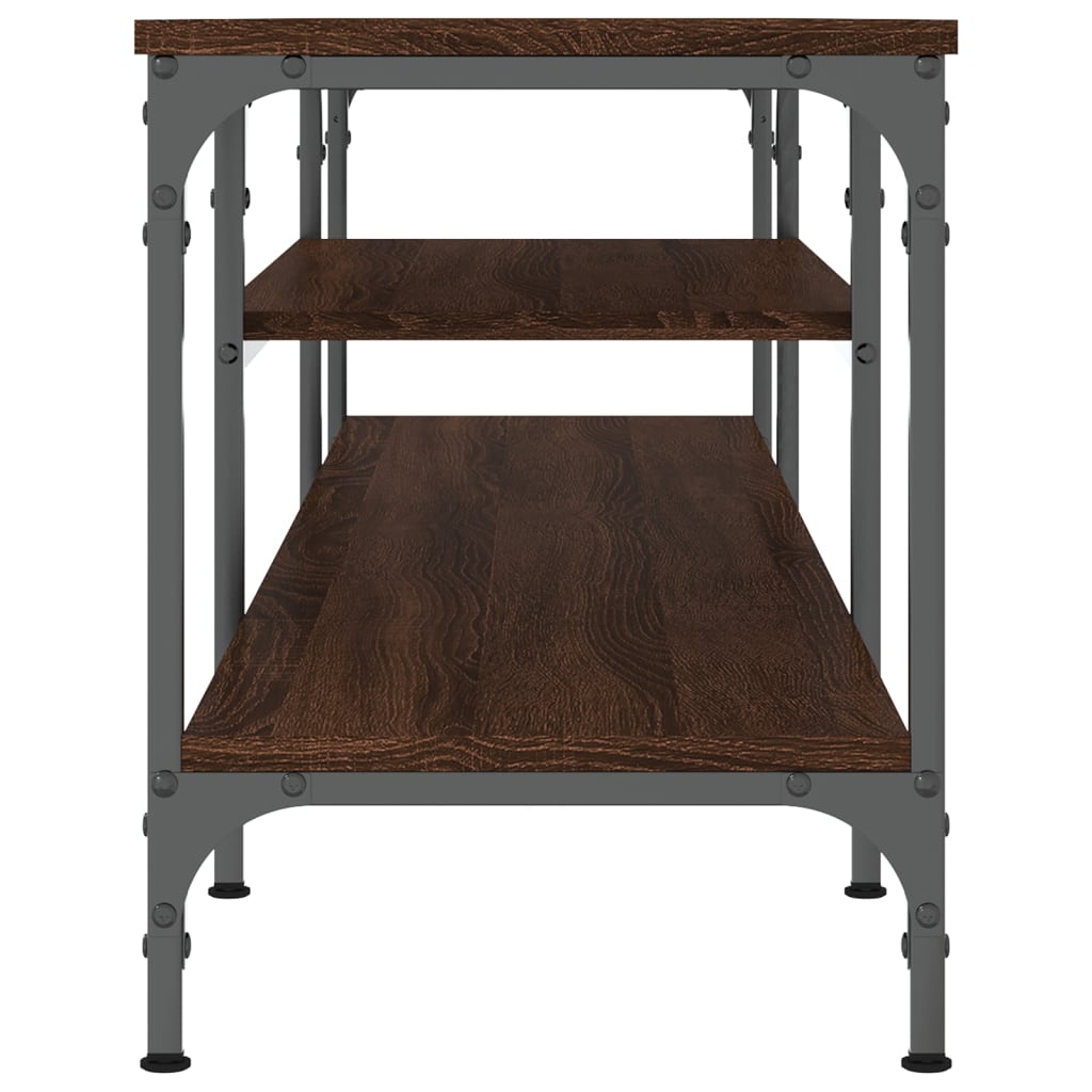 tv-bord 161x35x45 cm konstrueret træ og jern brun egetræsfarve