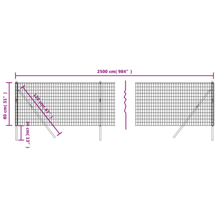 trådhegn 0,8x25 m galvaniseret stål antracitgrå