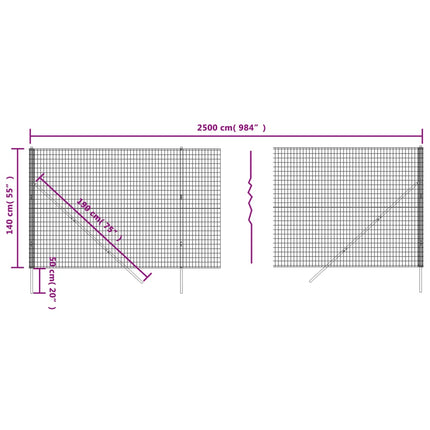 trådhegn 1,4x25 m galvaniseret stål antracitgrå