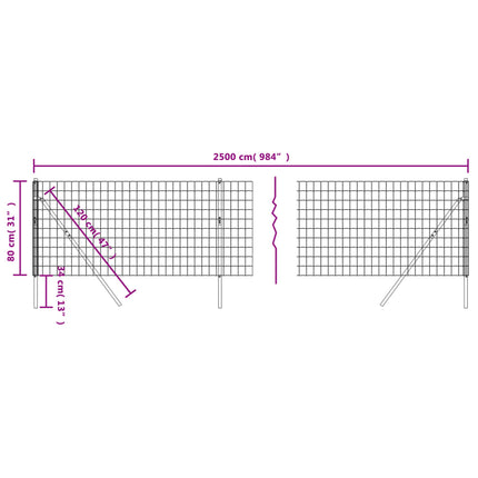 trådhegn 0,8x25 m galvaniseret stål antracitgrå