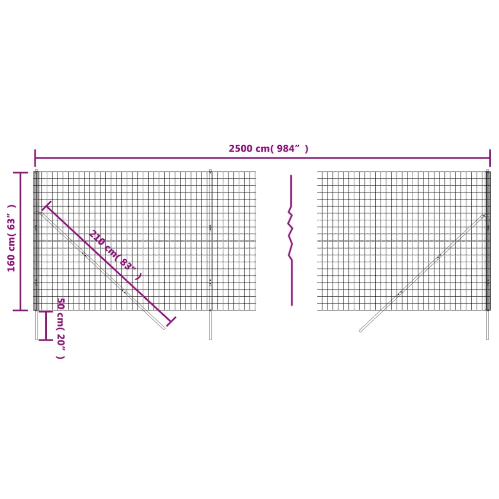 trådhegn 1,6x25 m galvaniseret stål antracitgrå
