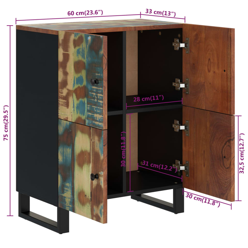 skænk med 4 låger 60x33x75 cm massivt genbrugstræ