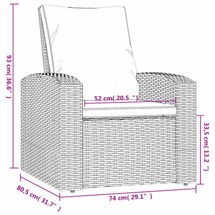 positionsstol med hynder polyrattan lysebrun