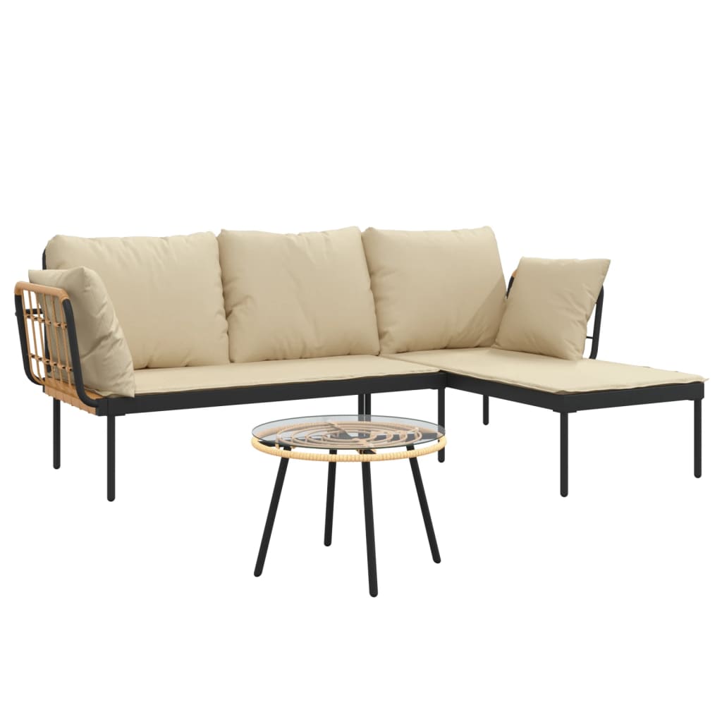 loungesæt til haven 3 dele med beige hynder polyrattan