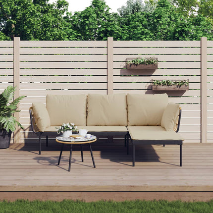 loungesæt til haven 3 dele med beige hynder polyrattan
