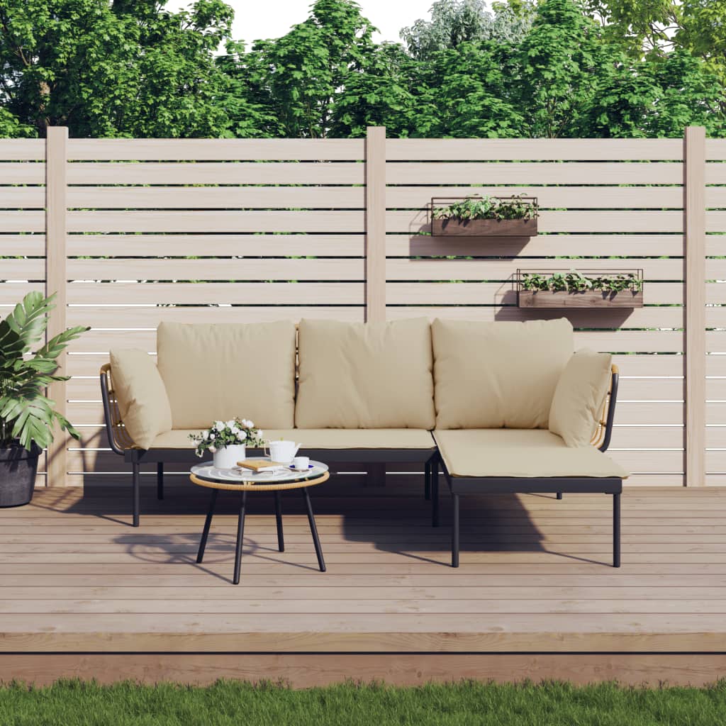 loungesæt til haven 3 dele med beige hynder polyrattan