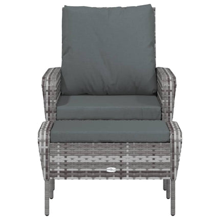 havestol med fodskammel polyrattan grå