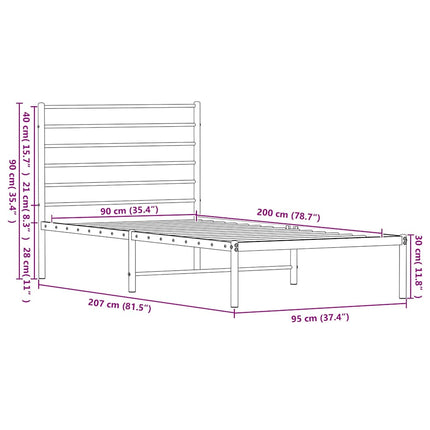 sengeramme med sengegavl 90x200 cm metal sort