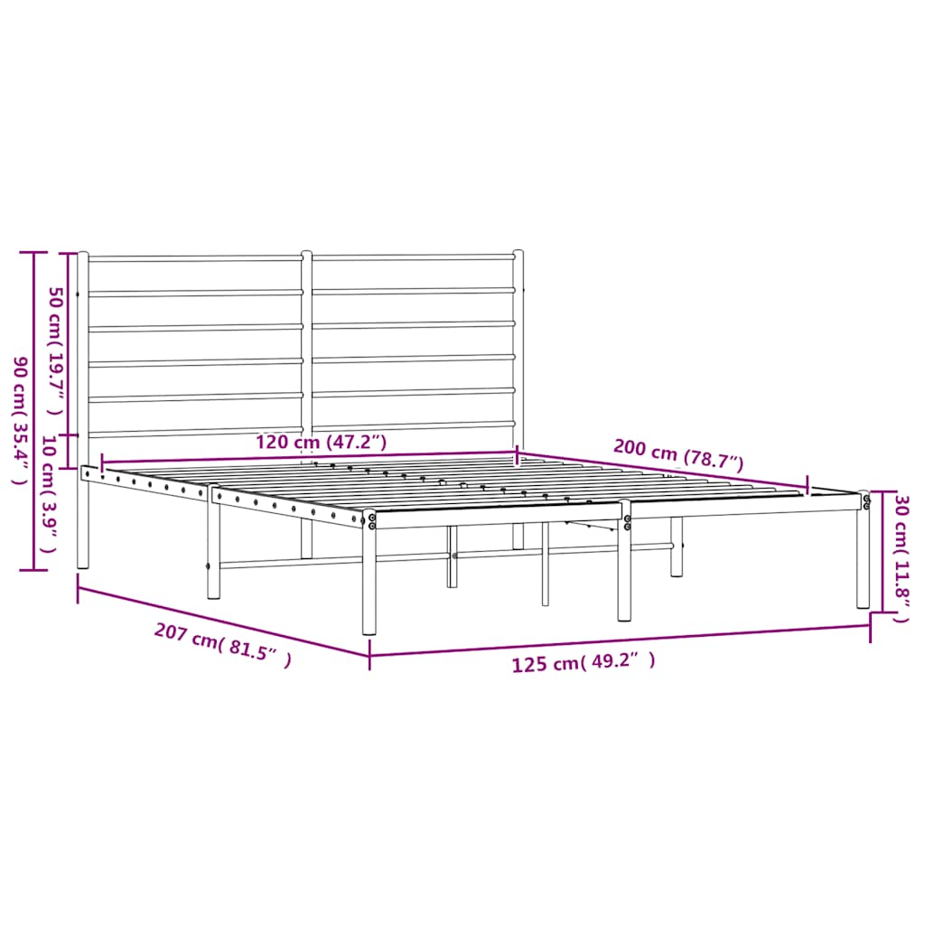 sengeramme med sengegavl 120x200 cm metal sort