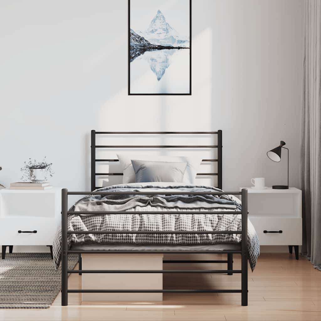 sengeramme med sengegavl og fodgærde 100x200 cm metal sort