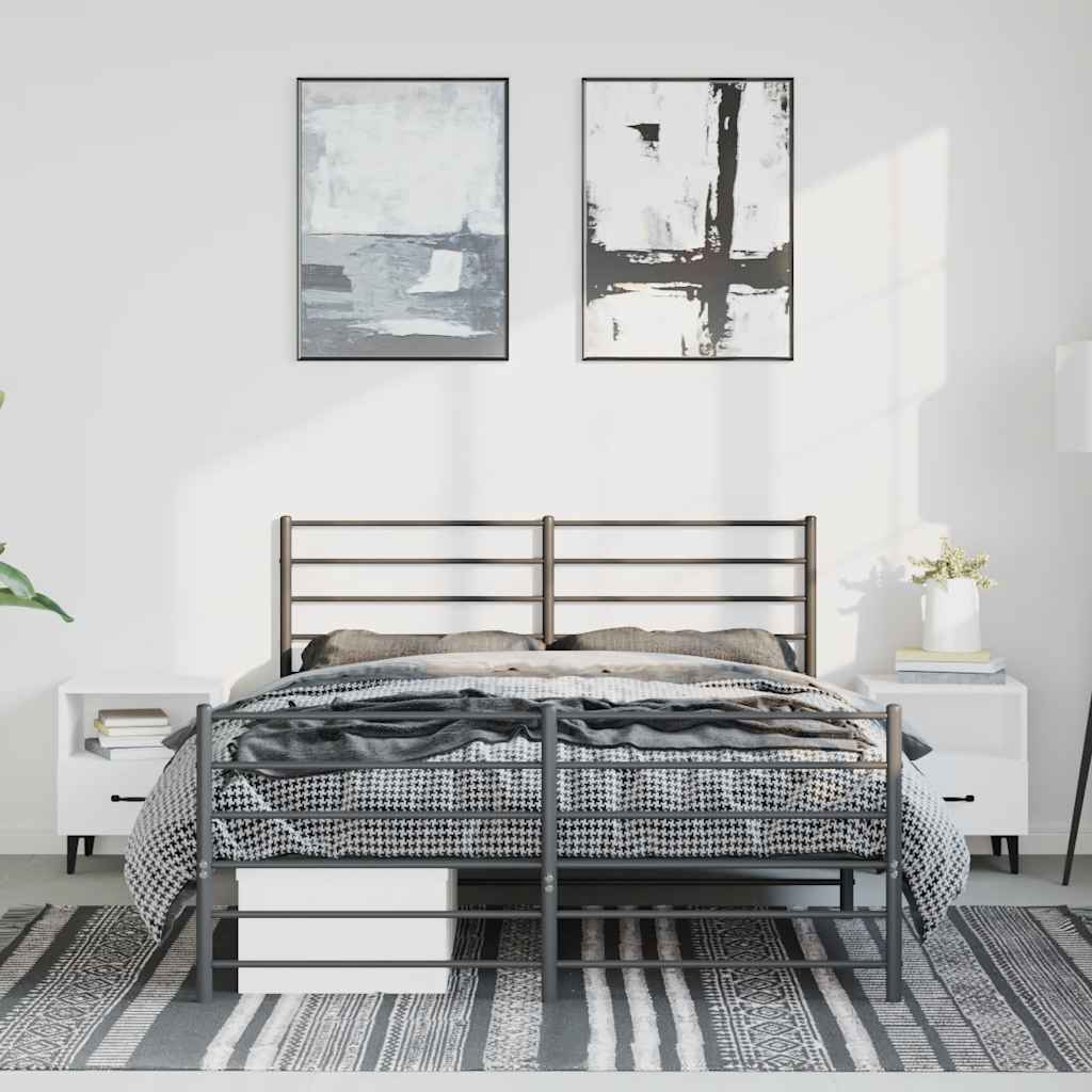 sengeramme med sengegavl og fodgærde 135x190 cm metal sort