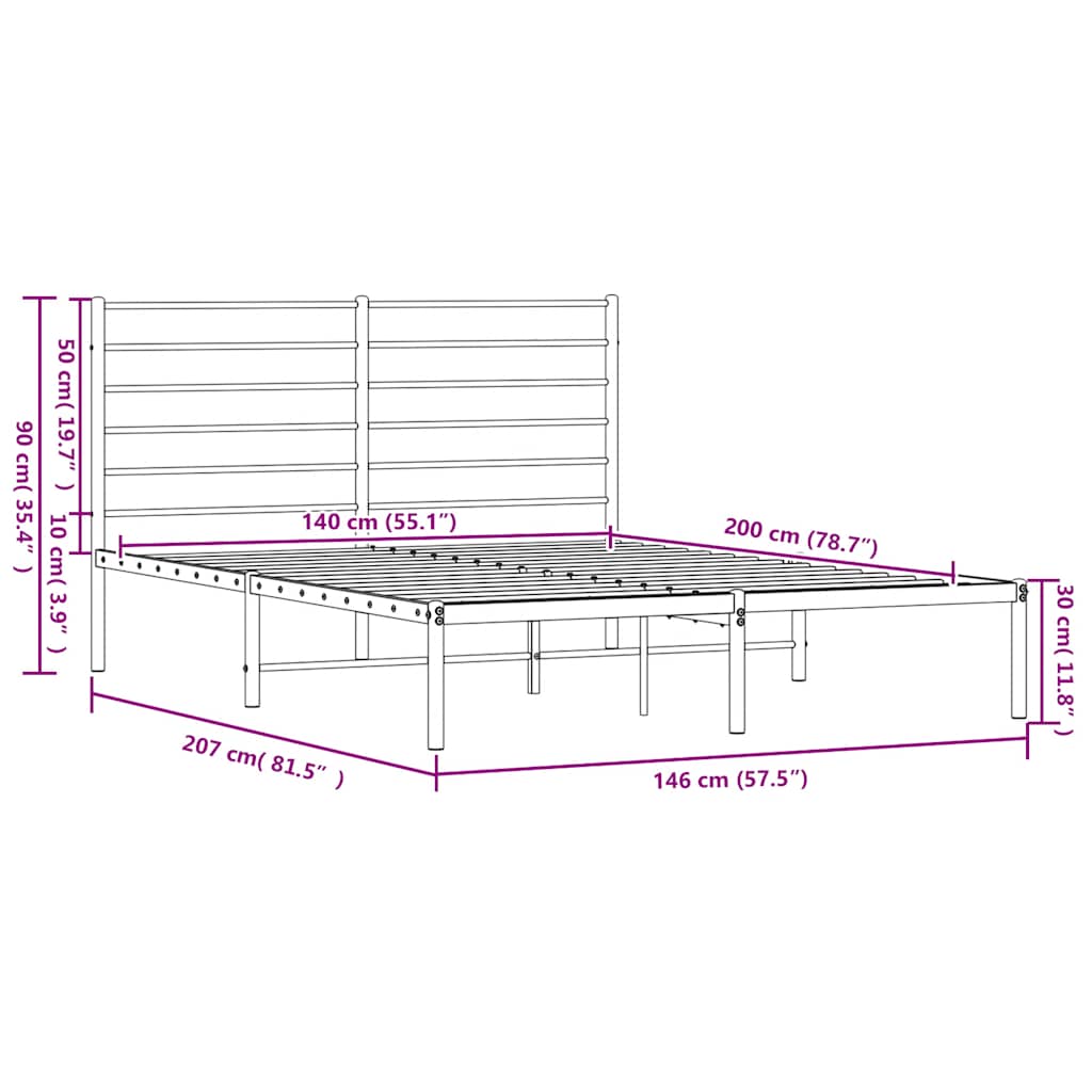 sengeramme med sengegavl 140x200 cm metal hvid