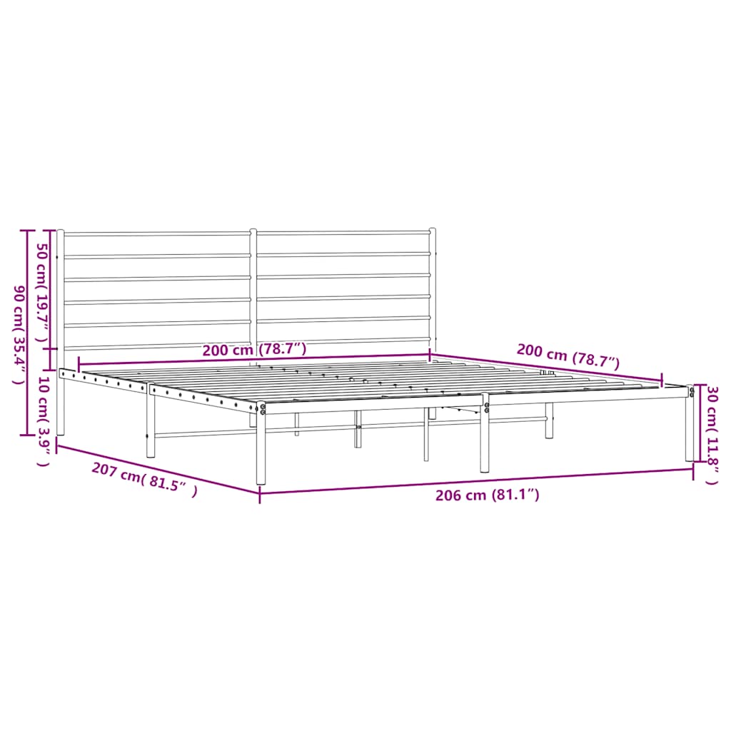 sengeramme med sengegavl 200x200 cm metal hvid