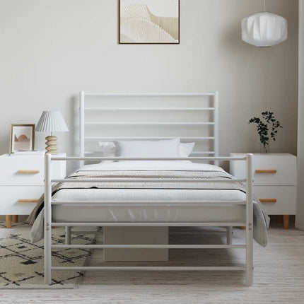 sengeramme med sengegavl og fodgærde 100x200 cm metal hvid