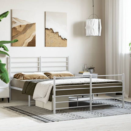 sengeramme med sengegavl og fodgærde 160x200 cm metal hvid