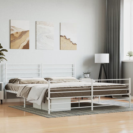 sengeramme med sengegavl og fodgærde 200x200 cm metal hvid
