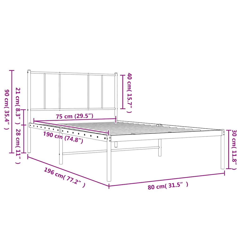 sengeramme med sengegavl 75x190 cm metal sort