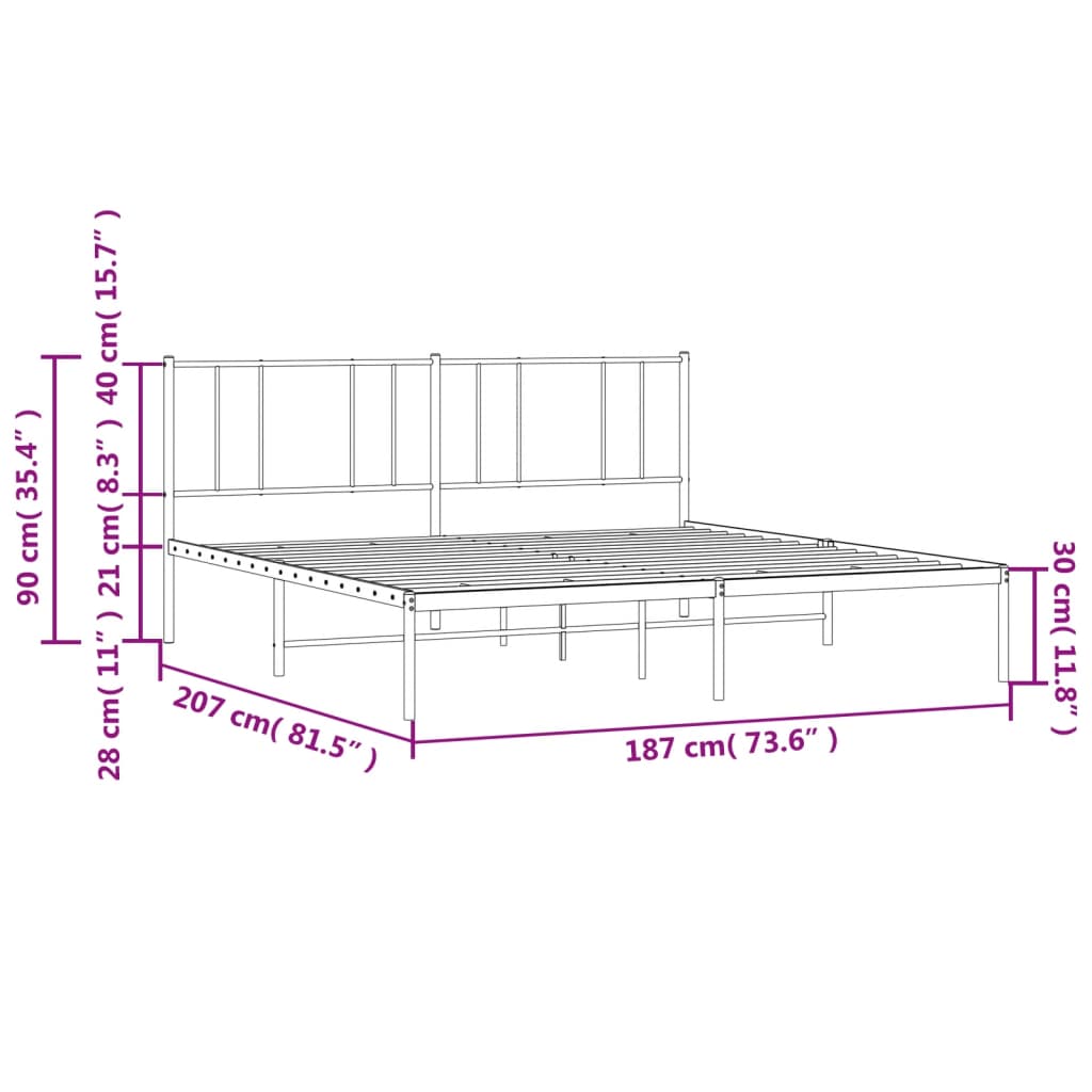 sengeramme med sengegavl 180x200 cm metal sort