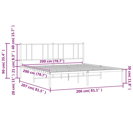 sengeramme med sengegavl 200x200 cm metal sort