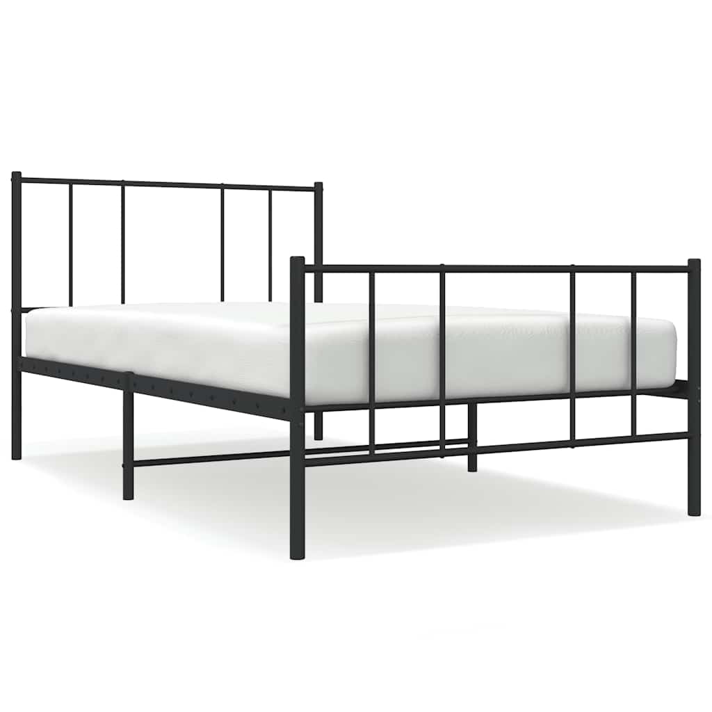 sengeramme med sengegavl og fodgærde 75x190 cm metal sort