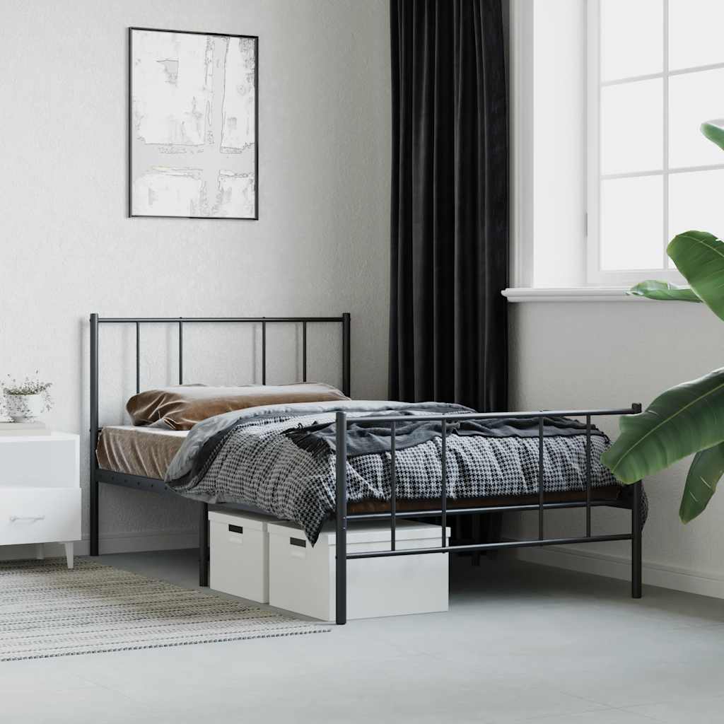 sengeramme med sengegavl og fodgærde 75x190 cm metal sort
