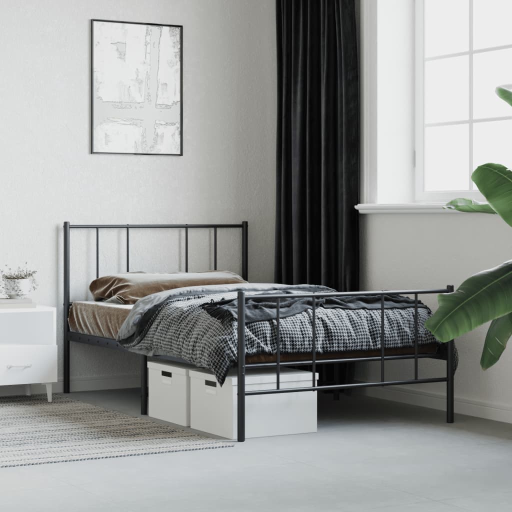 sengeramme med sengegavl og fodgærde 107x203 cm metal sort