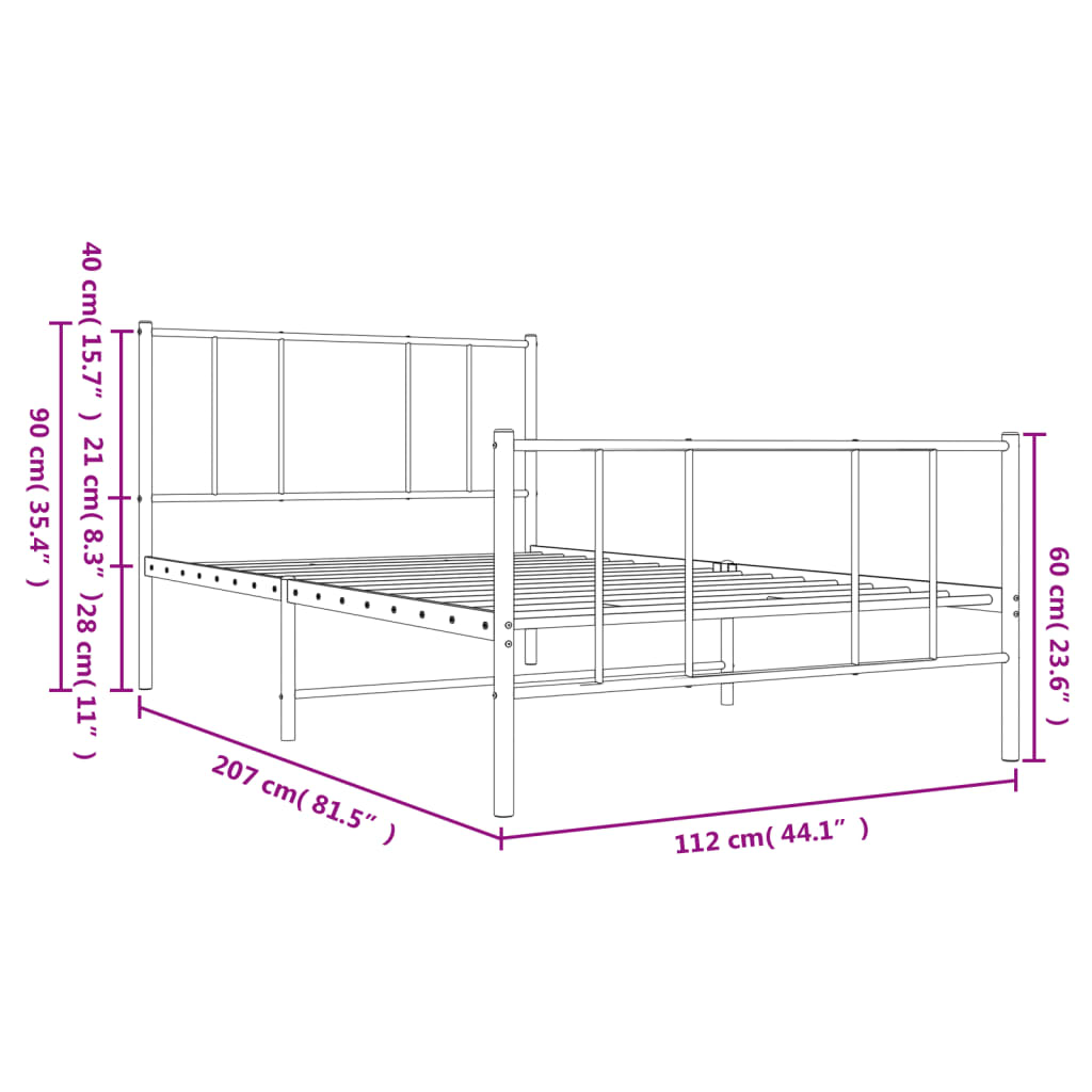 sengeramme med sengegavl og fodgærde 107x203 cm metal sort