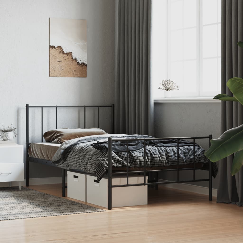 sengeramme med sengegavl og fodgærde 107x203 cm metal sort