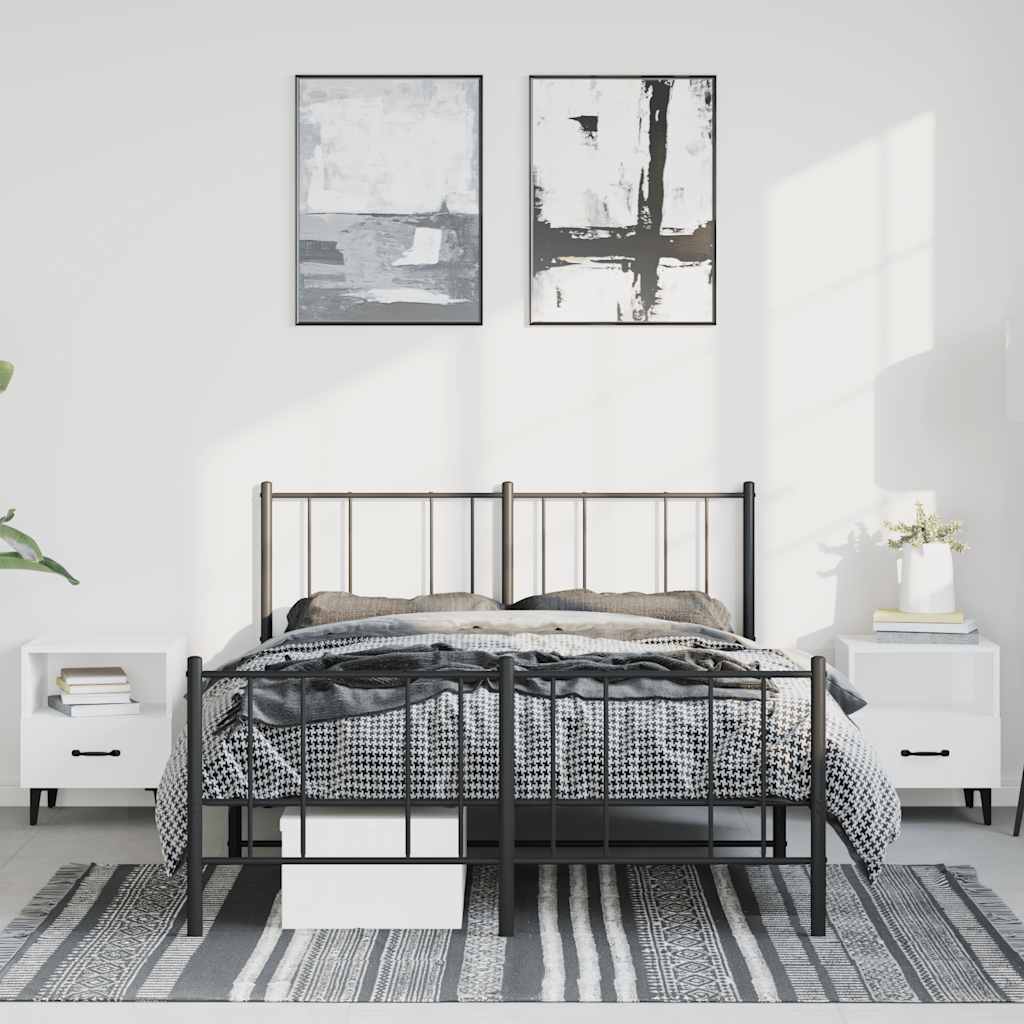 sengeramme med sengegavl og fodgærde 135x190 cm metal sort