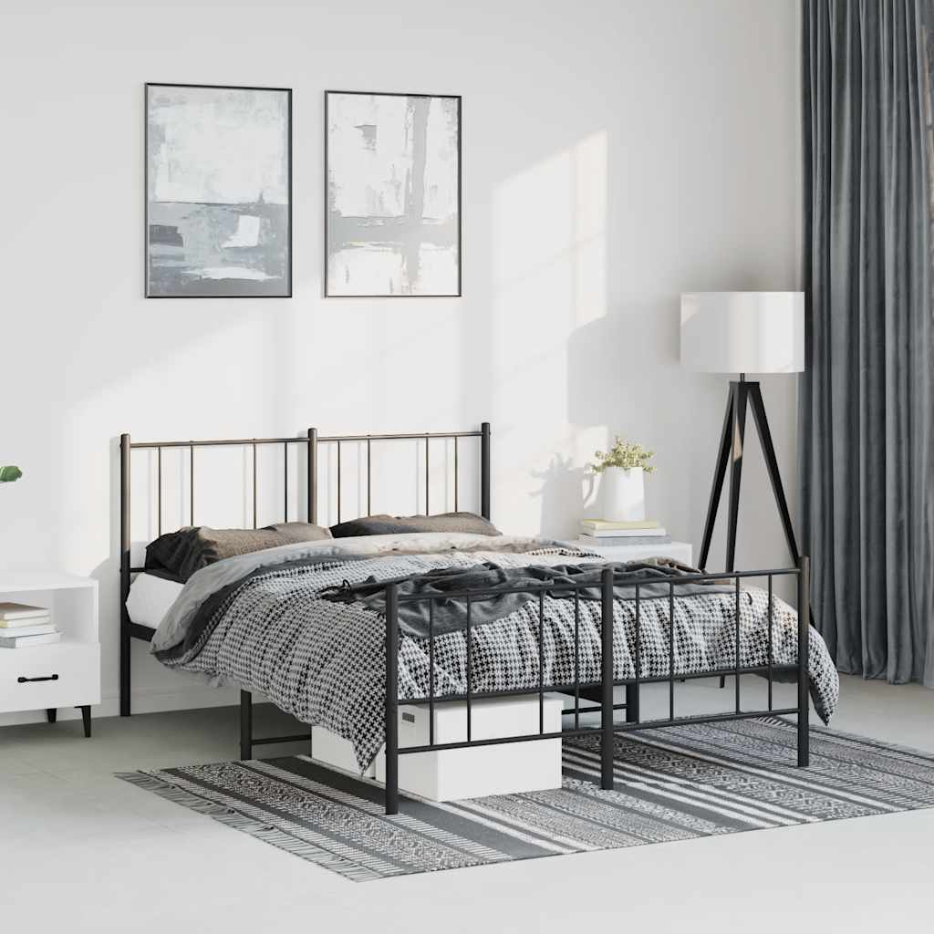 sengeramme med sengegavl og fodgærde 135x190 cm metal sort