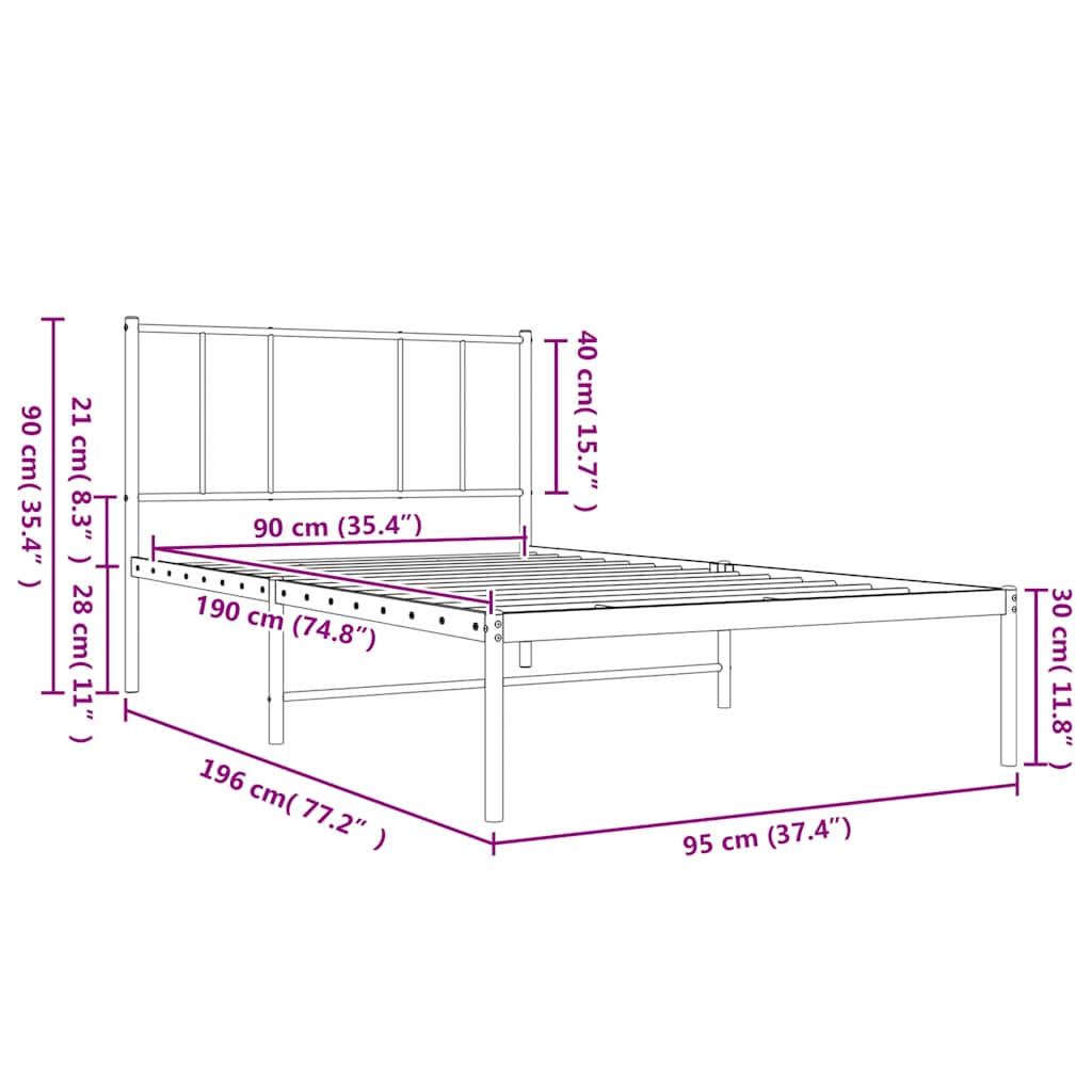 sengeramme med sengegavl 90x190 cm metal hvid