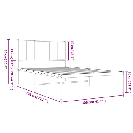 sengeramme med sengegavl 100x190 cm metal hvid
