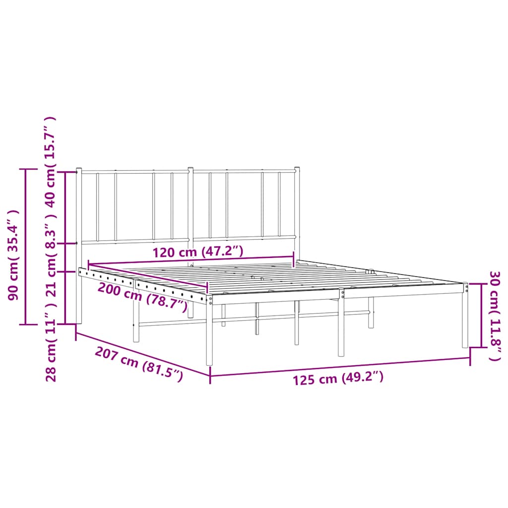 sengeramme med sengegavl 120x200 cm metal hvid