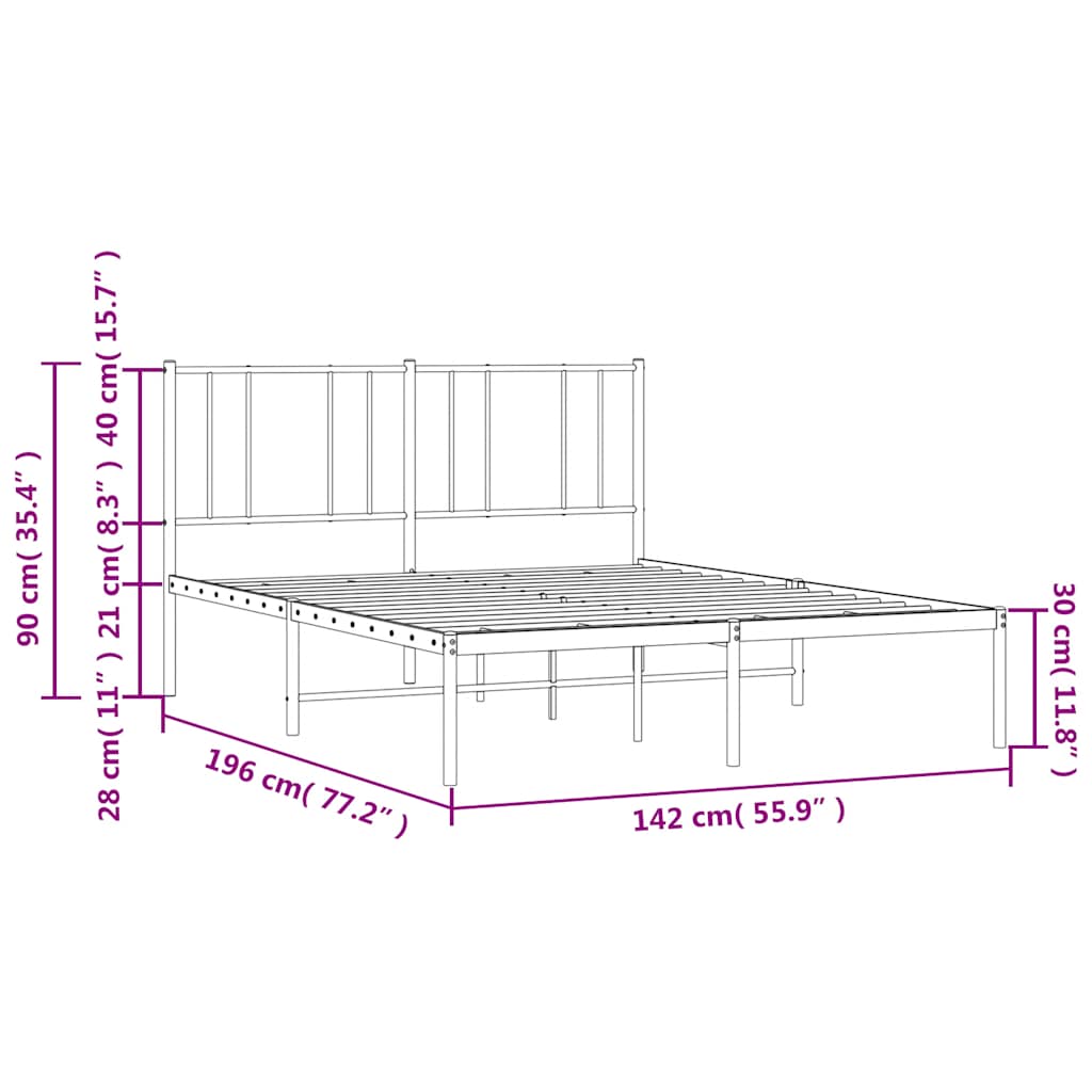 sengeramme med sengegavl 135x190 cm metal hvid