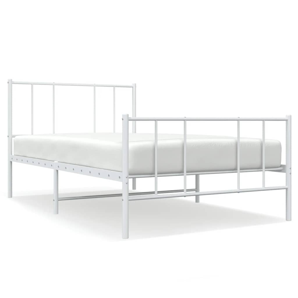 sengeramme med sengegavl og fodgærde 75x190 cm metal hvid