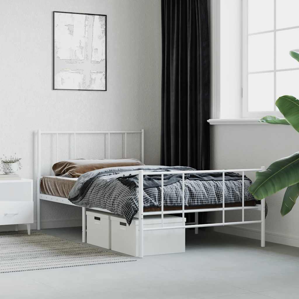 sengeramme med sengegavl og fodgærde 75x190 cm metal hvid