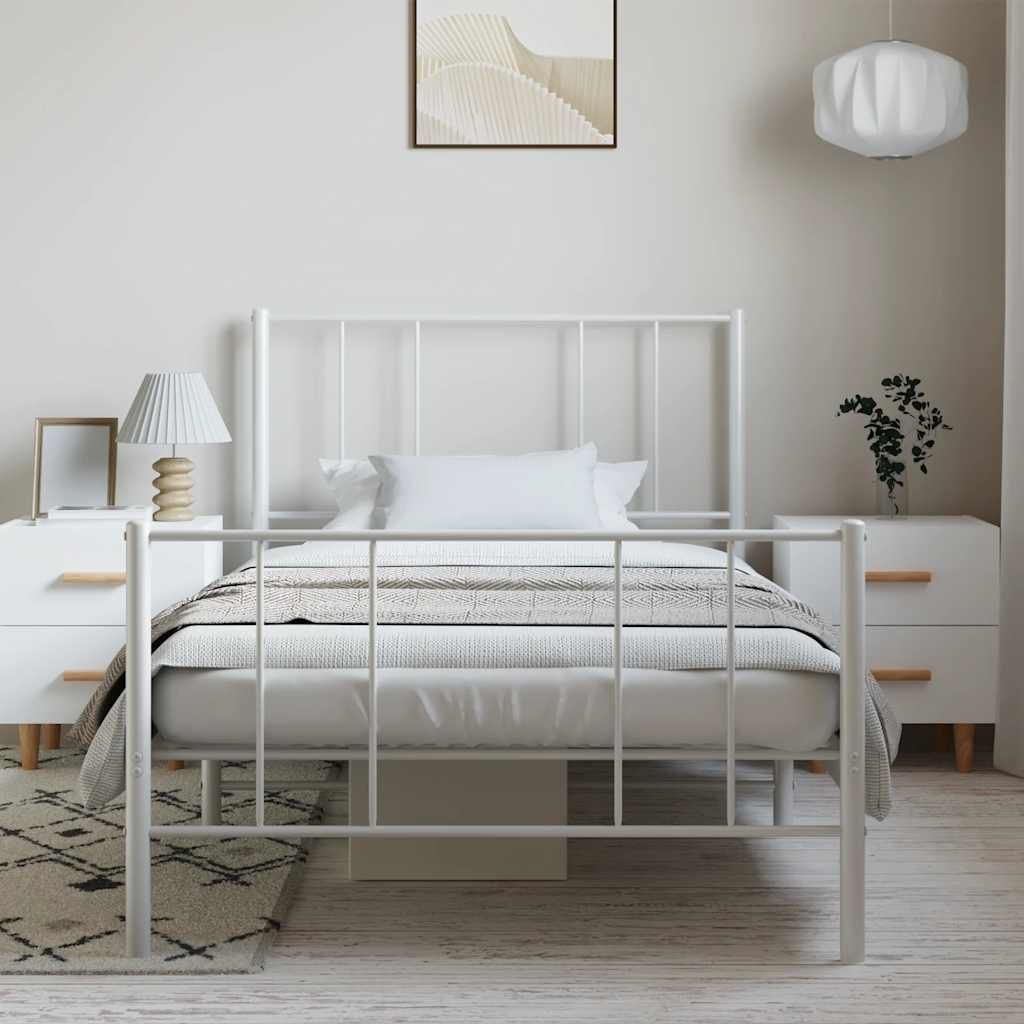 sengeramme med sengegavl og fodgærde 100x190 cm metal hvid